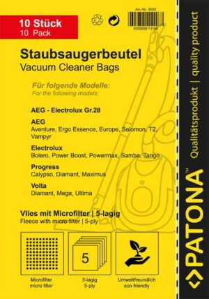 5 Sacchetti PATONA mehrlagig Papier inkl. Microfilter f. AEG Gr. 11 13 - immagine 3