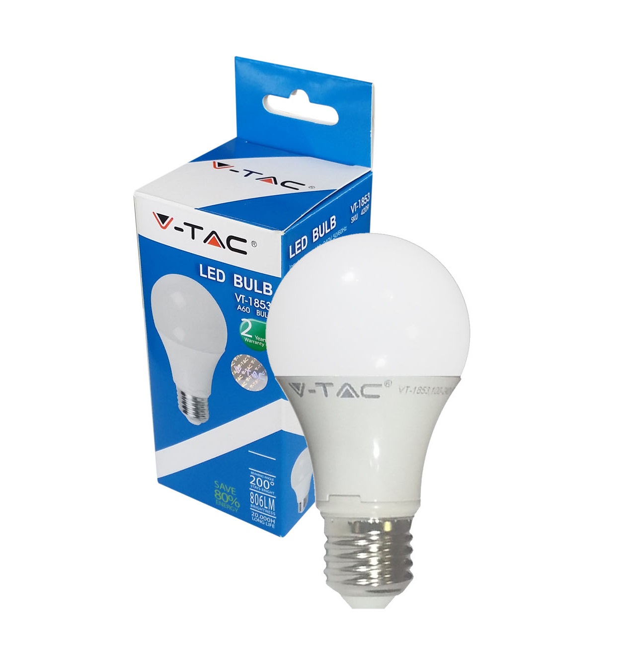 LAMPADINA LED E27 10W A60 V-TAC VT-1853 luce calda